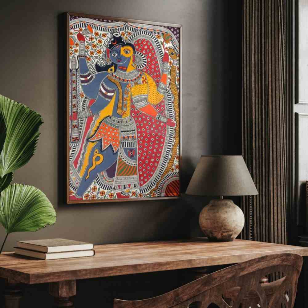 Eternal Harmony: Shiv Parvati Madhubani Painting